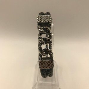 Men's Genuine Leather Stainless Steel Chain Link Bracelet NEW Size: 8.5 inches